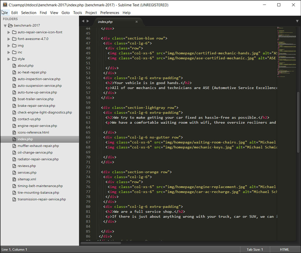 benchmark auto service html